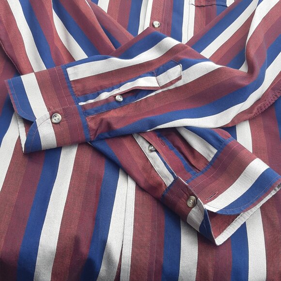 PRIVATE STOCK by HATHAWAY SZ L Striped Long Sleeve Button Up Men's Shirt - Picture 4 of 15